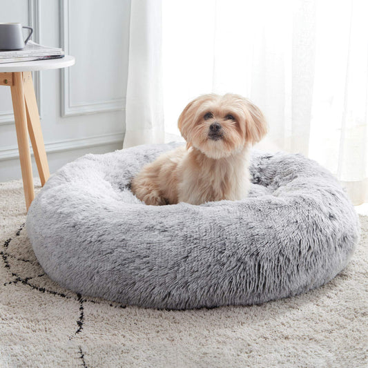Gianna Calming Donut Pet Bed - Anti-Anxiety Faux Fur Orthopedic Dog & Cat Bed